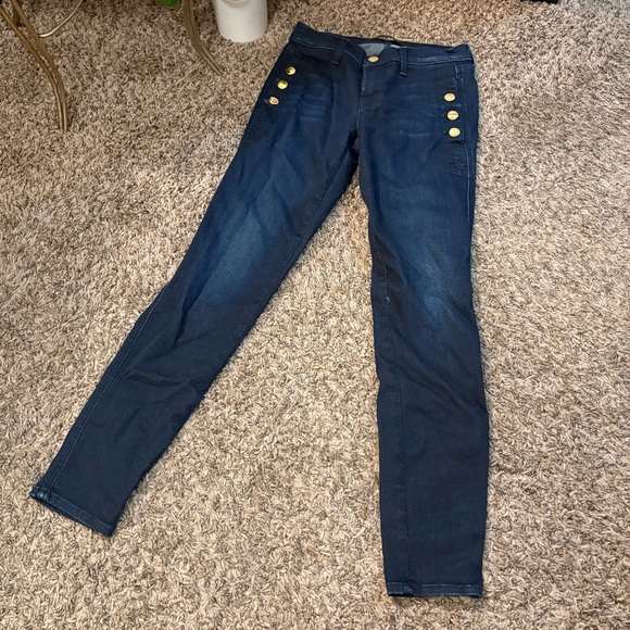 J Brand High Rise Dark Blue Jeans with Gold Buttons - Picture 5 of 6
